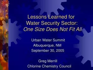 Lessons Learned for Water Security Sector: One Size Does Not Fit All