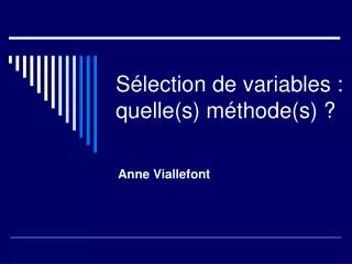 s lection de variables quelle s m thode s