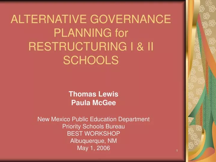 alternative governance planning for restructuring i ii schools