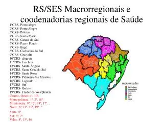 RS/SES Macrorregionais e coodenadorias regionais de Saúde