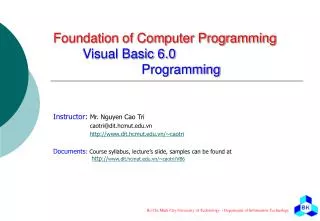 Foundation of Computer Programming Visual Basic 6.0 			Programming
