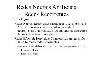 Redes Neurais Artificiais Redes Recorrentes