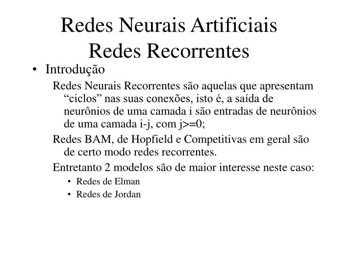 redes neurais artificiais redes recorrentes