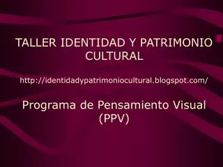 TALLER IDENTIDAD Y PATRIMONIO CULTURAL http://identidadypatrimoniocultural.blogspot.com/ Programa de Pensamiento Visual