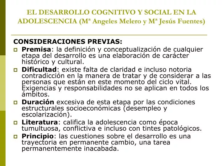 el desarrollo cognitivo y social en la adolescencia m angeles melero y m jes s fuentes