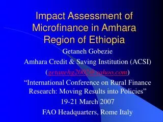 Impact Assessment of Microfinance in Amhara Region of Ethiopia