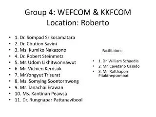 Group 4: WEFCOM &amp; KKFCOM Location: Roberto