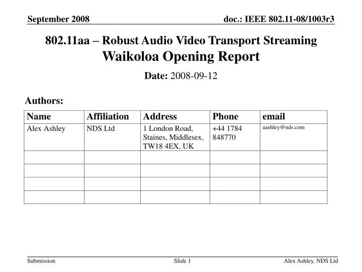 802 11aa robust audio video transport streaming waikoloa opening report