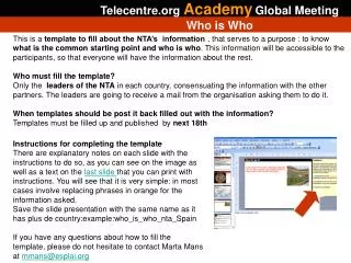 Telecentre Academy Global Meeting Who is W ho