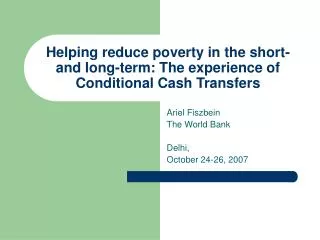 Helping reduce poverty in the short- and long-term: The experience of Conditional Cash Transfers