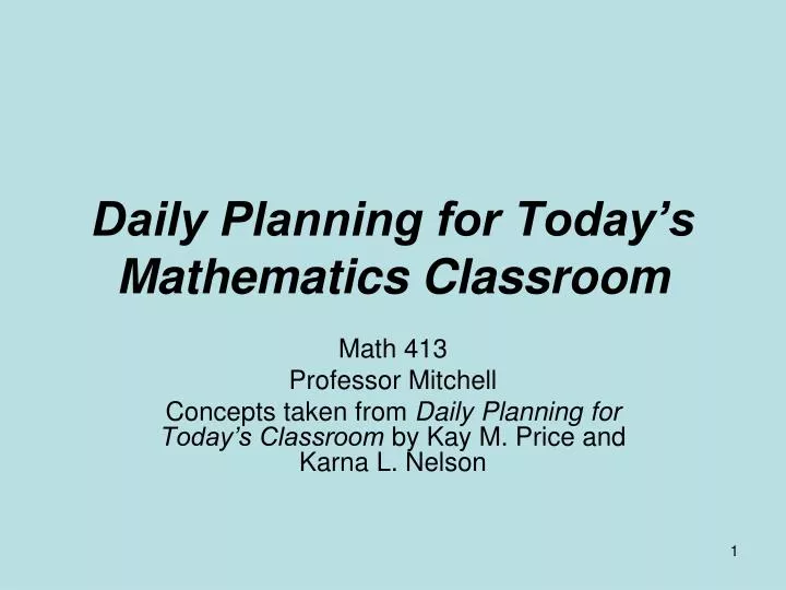 daily planning for today s mathematics classroom