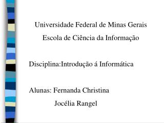 Universidade Federal de Minas Gerais Escola de Ciência da Informação Disciplina:Introdução á Informática Alunas: Fernand