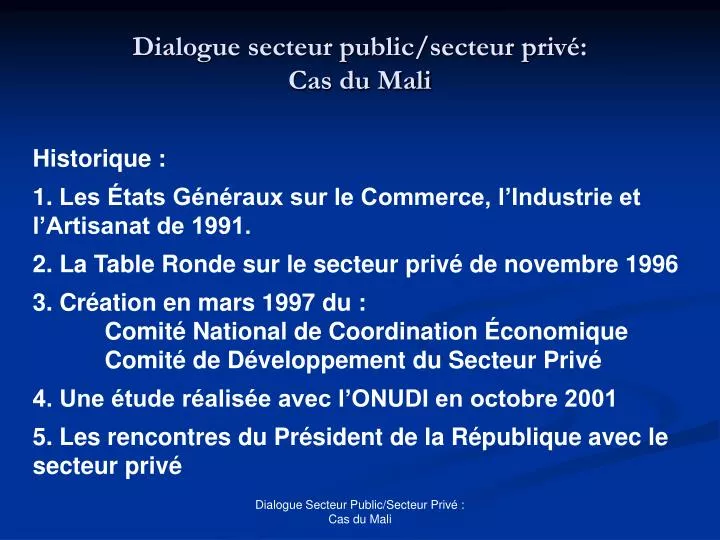 dialogue secteur public secteur priv cas du mali