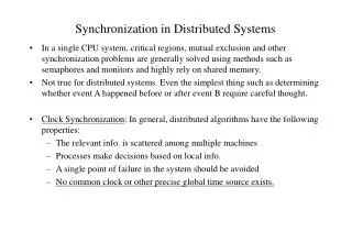 Synchronization in Distributed Systems