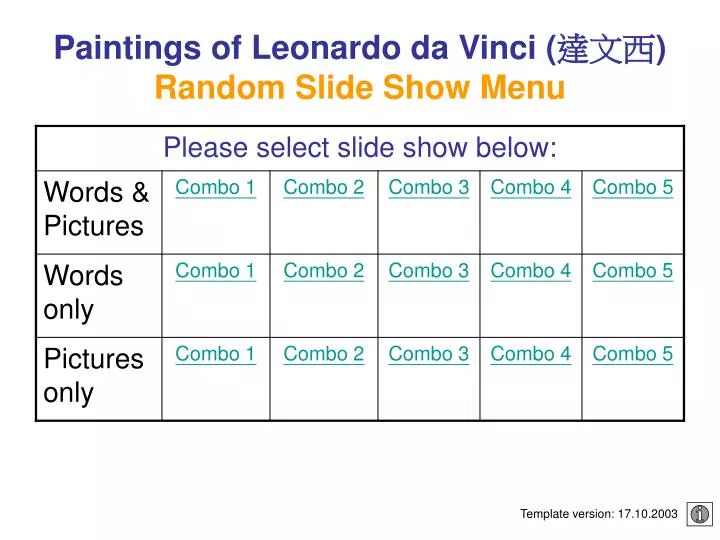 paintings of leonardo da vinci random slide show menu