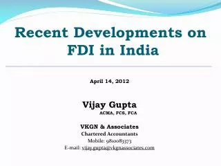 Recent Developments on FDI in India