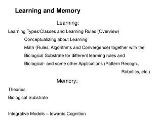 Learning and Memory