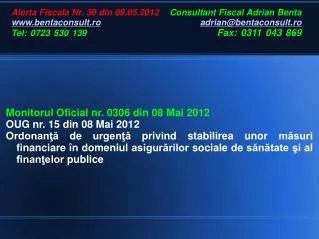 Monitorul Oficial nr. 0306 din 08 Mai 2012 OUG nr. 15 din 08 Mai 2012