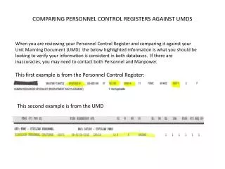 COMPARING PERSONNEL CONTROL REGISTERS AGAINST UMDS