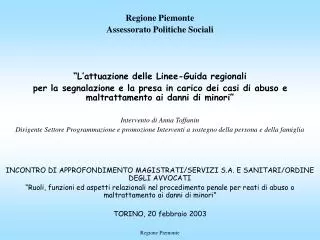 Regione Piemonte Assessorato alle Politiche Sociali