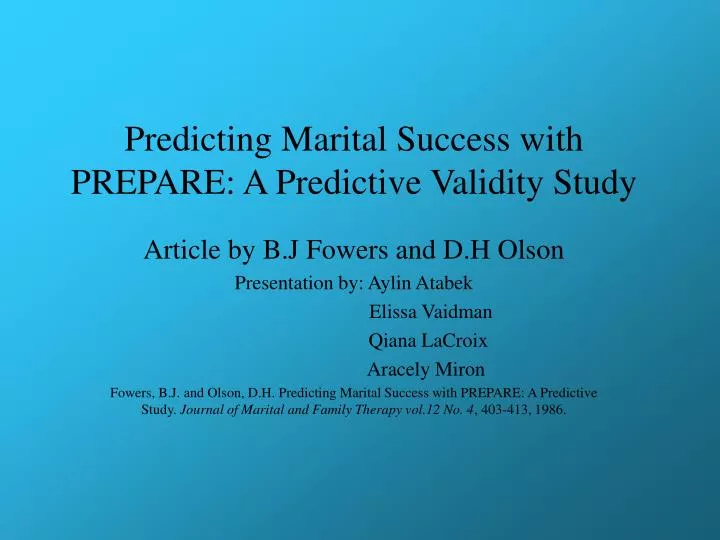 predicting marital success with prepare a predictive validity study