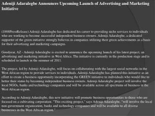 Adeniji Adaralegbe Announces Upcoming Launch of Advertising