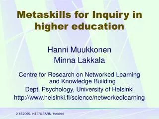 M etaskills for Inquiry in higher education
