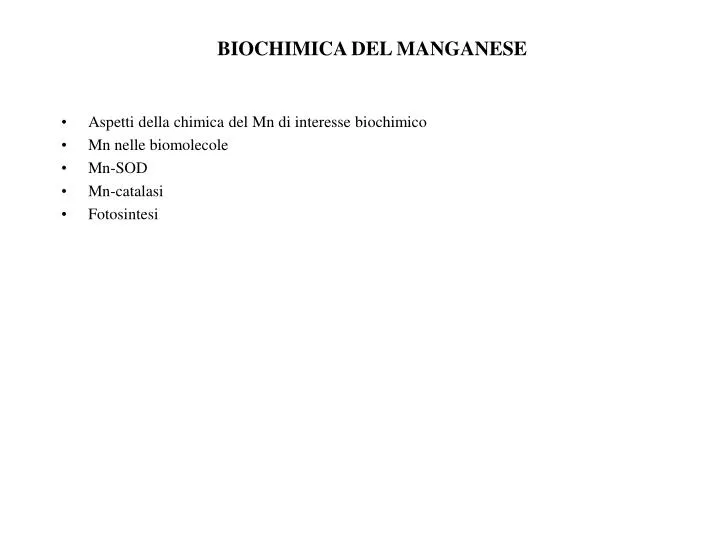 biochimica del manganese