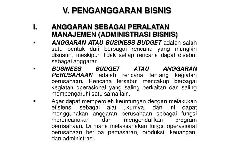 v penganggaran bisnis