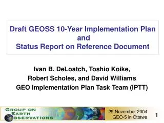 Draft GEOSS 10-Year Implementation Plan and Status Report on Reference Document