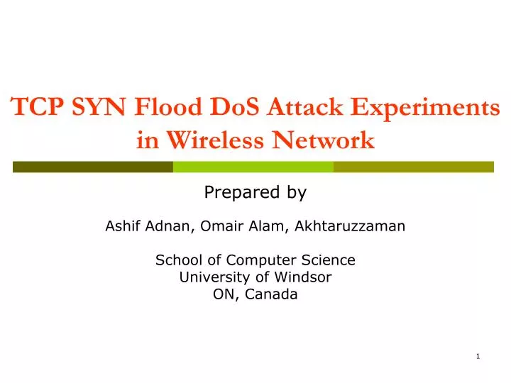 tcp syn flood dos attack experiments in wireless network