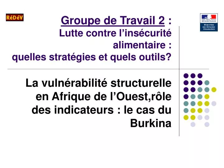 groupe de travail 2 lutte contre l ins curit alimentaire quelles strat gies et quels outils