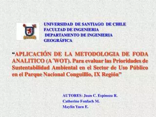 UNIVERSIDAD DE SANTIAGO DE CHILE FACULTAD DE INGENIERIA DEPARTAMENTO DE INGENIERIA GEOGRÁFICA