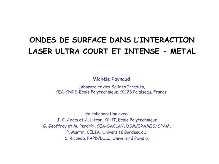 ondes de surface dans l interaction laser ultra court et intense metal