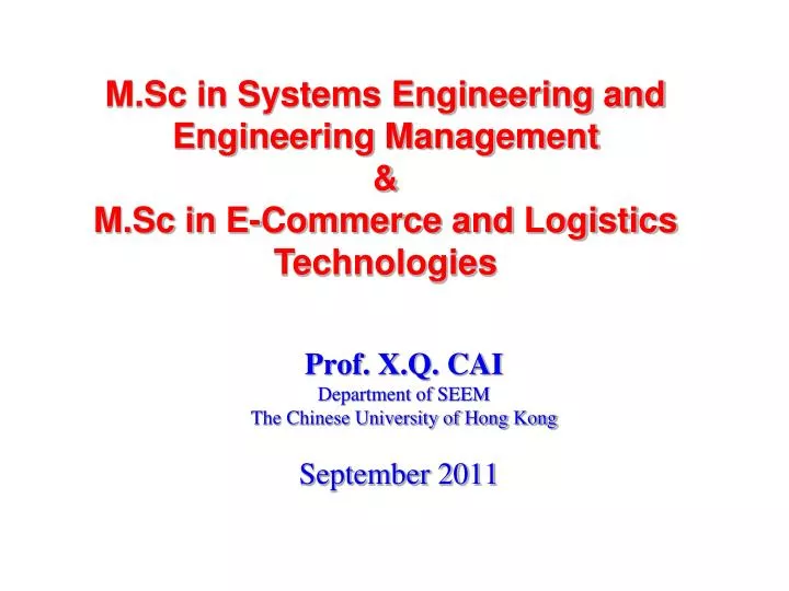 prof x q cai department of seem the chinese university of hong kong