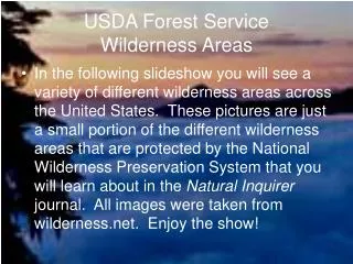 USDA Forest Service Wilderness Areas