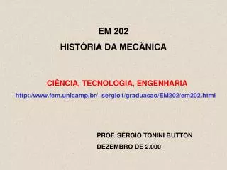 EM 202 HISTÓRIA DA MECÂNICA