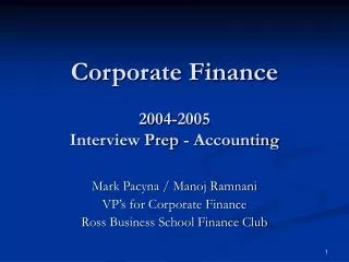 Corporate Finance 2004-2005 Interview Prep - Accounting