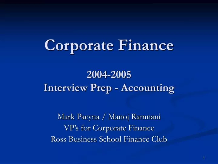 corporate finance 2004 2005 interview prep accounting