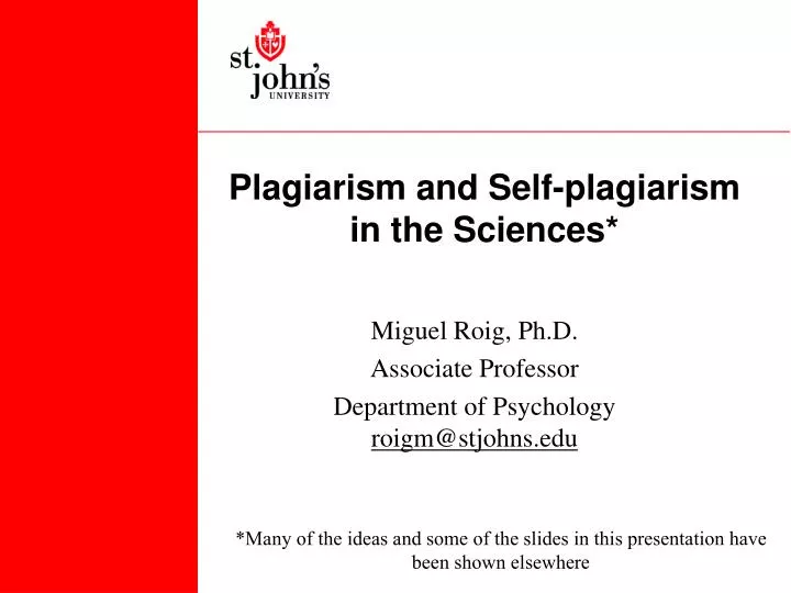 plagiarism and self plagiarism in the sciences