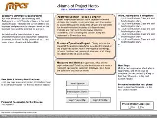 &lt;Name of Project Here&gt; STEP 2 - INITIATION PHASE: STRATEGY