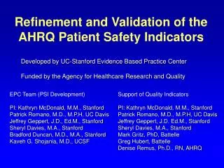 Refinement and Validation of the AHRQ Patient Safety Indicators