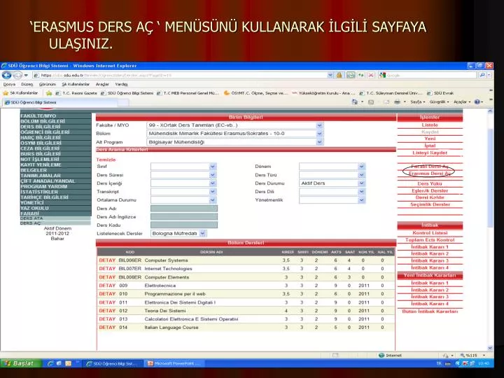 erasmus ders a men s n kullanarak lg l sayfaya ula iniz