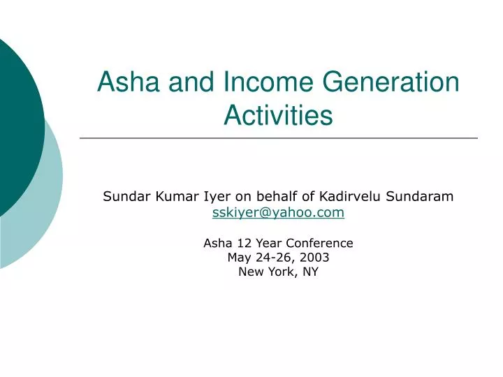 asha and income generation activities