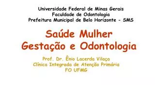 Universidade Federal de Minas Gerais Faculdade de Odontologia Prefeitura Municipal de Belo Horizonte - SMS
