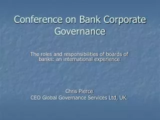 Conference on Bank Corporate Governance