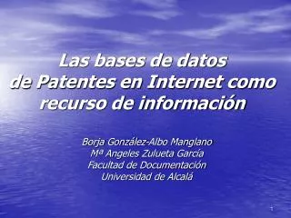 las bases de datos de patentes en internet como recurso de informaci n