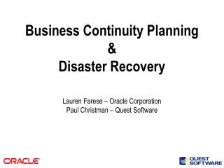 Business Continuity Planning &amp; Disaster Recovery