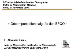 des anesth sie r animation chirurgicale desc de r animation m dicale paris 27 novembre 2006