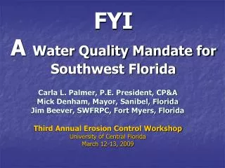 FYI A Water Quality Mandate for Southwest Florida